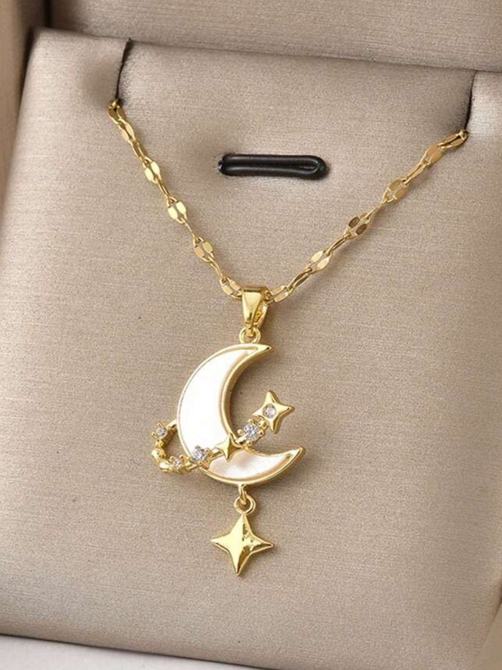 Gold Moon & Star Pendant Necklace - Yellow Gold